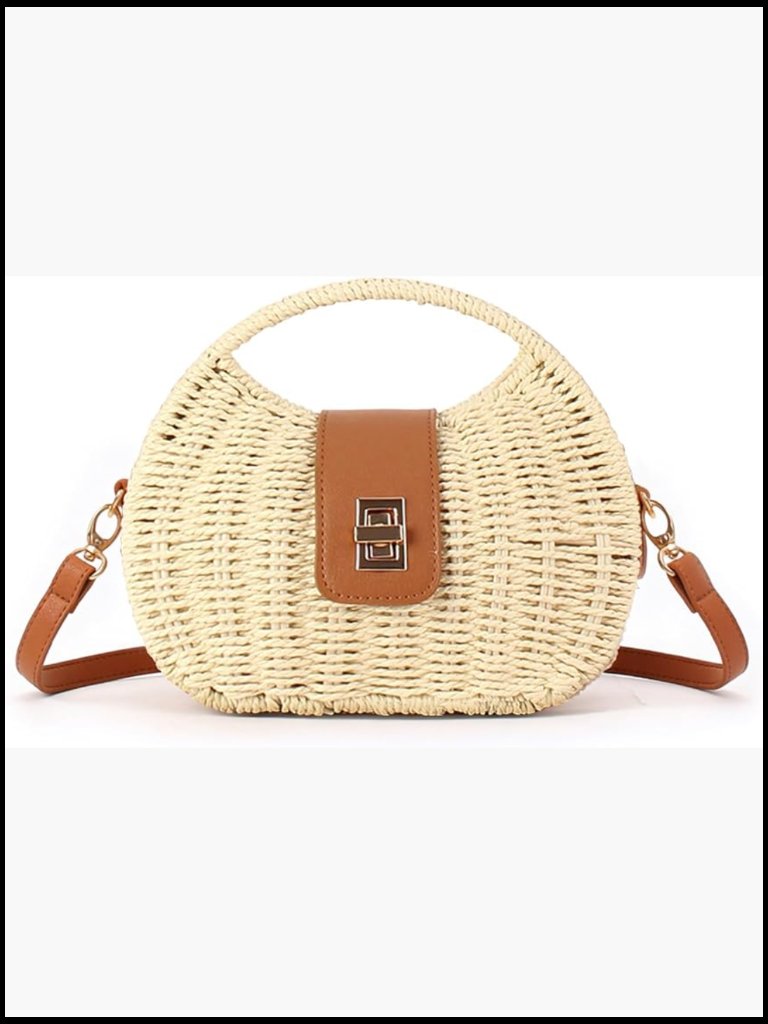 Straw Crossbody Bag Handcrafted Woven Beach Purse With Detachable Strap